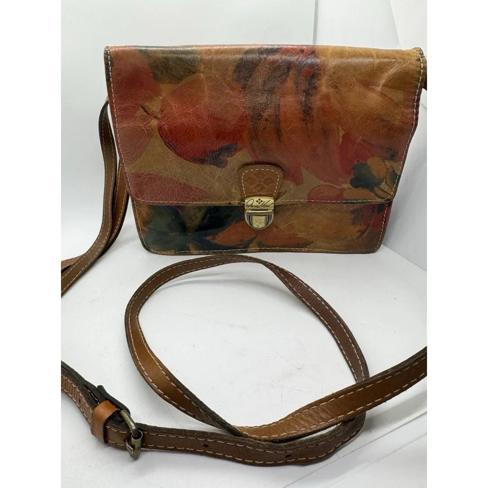 Patricia Nash Lanza Watercolor Floral Leather Crossbody Bag Has Wear PT3